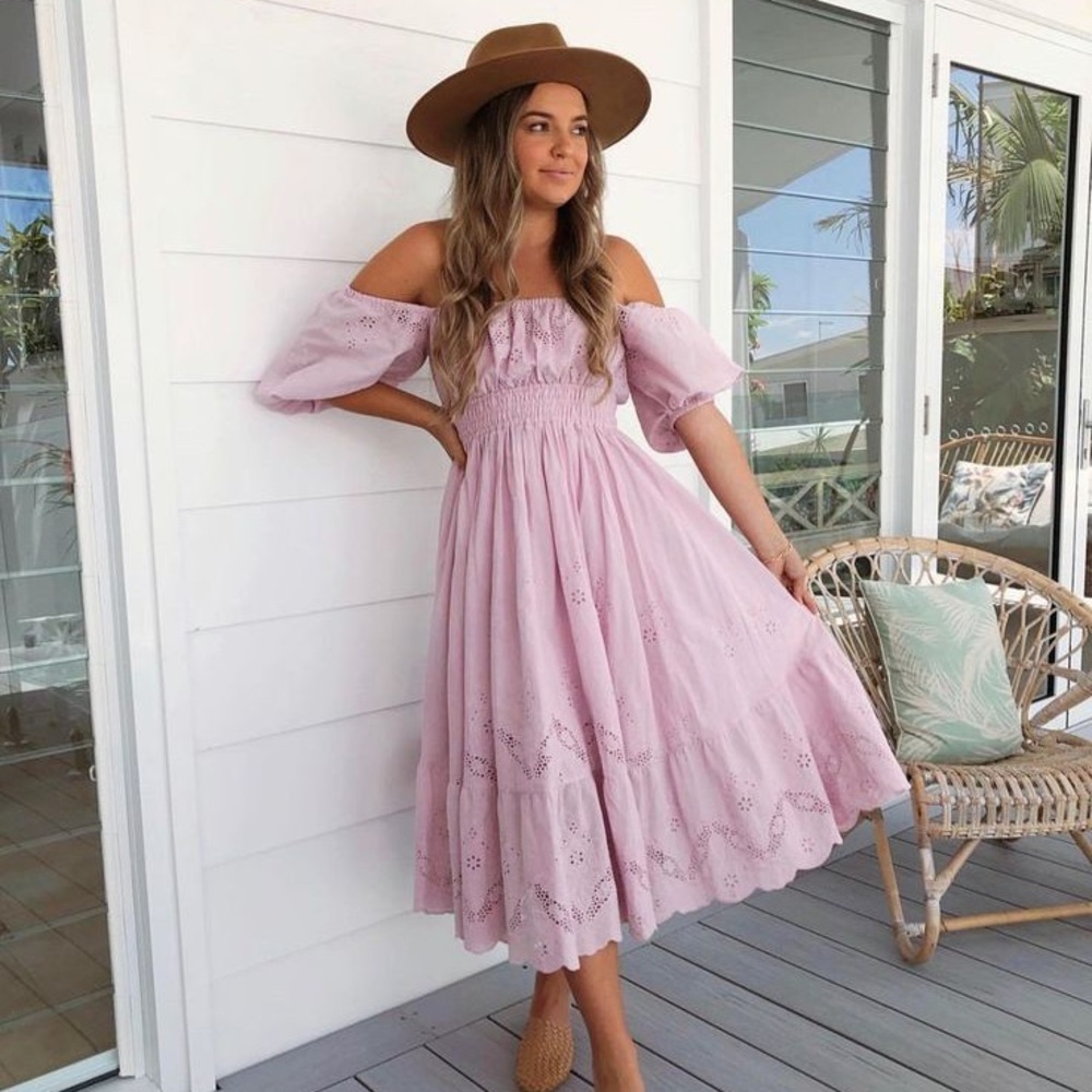 Spell & The Gypsy Spell Capulet Broderie Anglaise Soiree Dress - Lilac Large